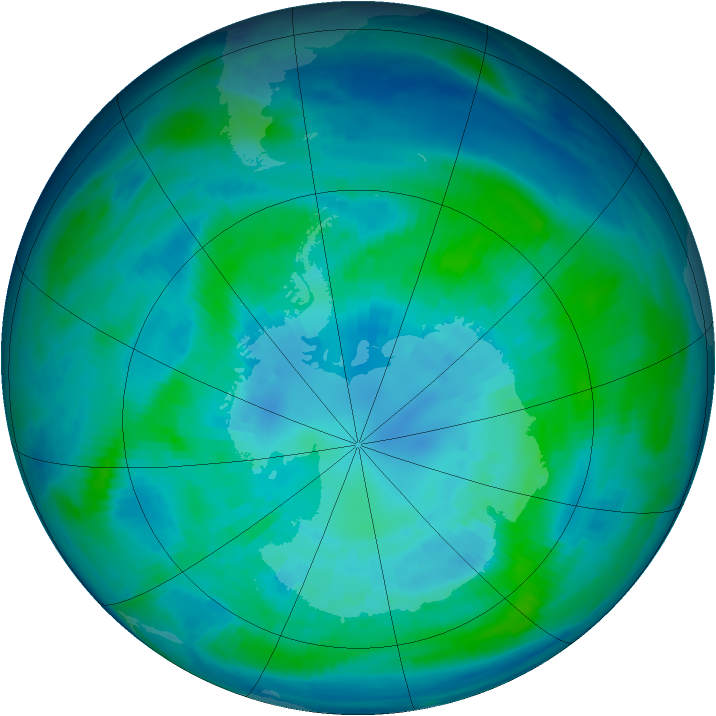 Antarctic ozone map for 05 April 1998